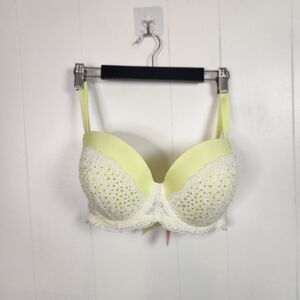 Victoria's Secret Yellow White Lace Underwire Bra Lightly Lined Size 34DDD